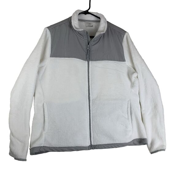 DANSKIN NOW Women's White Sport Fleece Full Zip Pockets Jacket Size XL (16/18) - Picture 1 of 13
